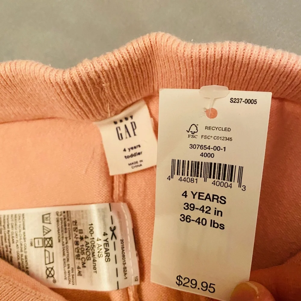 NWT Baby Gap heart knee sweater legging, Sz4